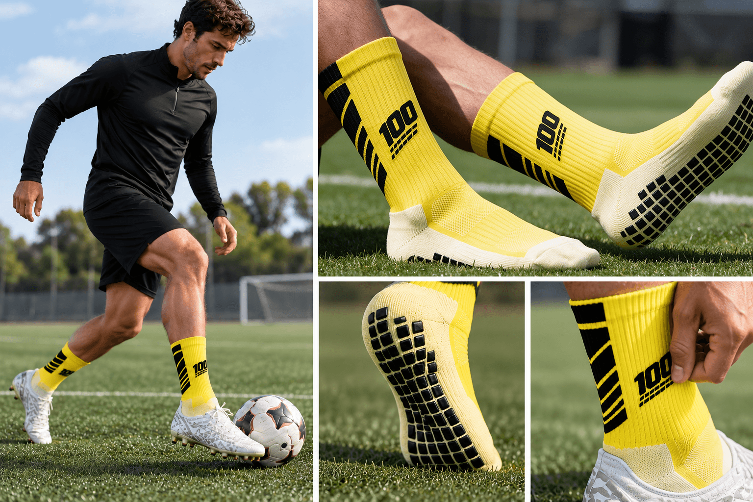Football grip sock fit and sole grip being checked during a boot test