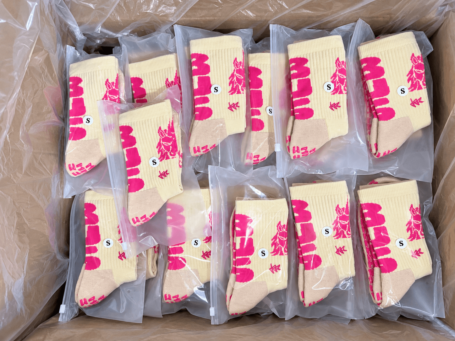 Wholesale grip socks bulk order prepared for shipment