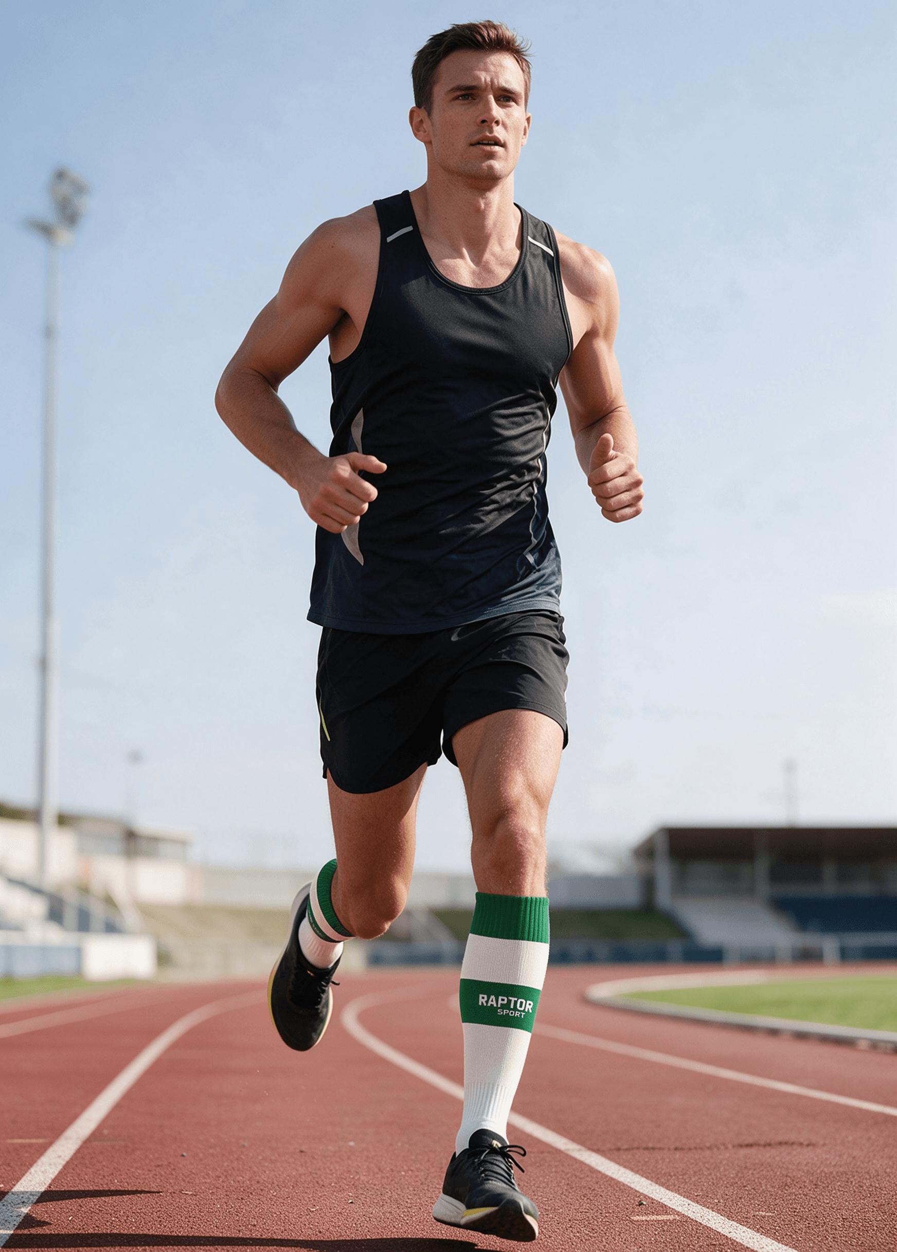 Runner wearing private label running socks on a track