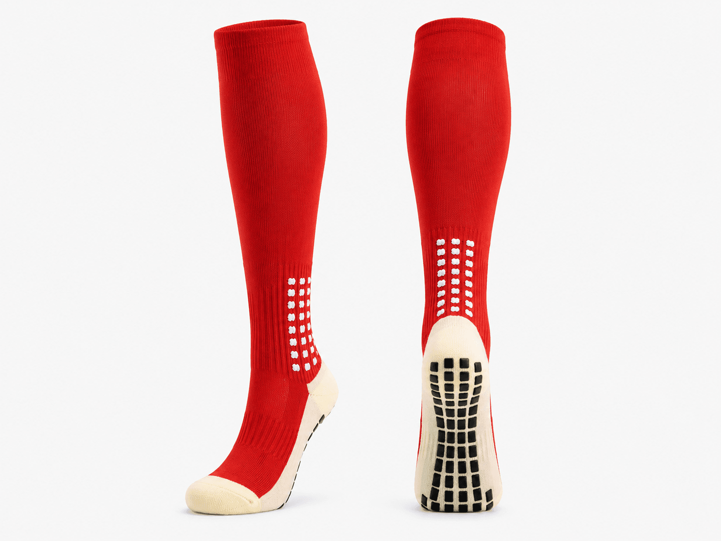 Front and sole view of a knee-high football grip sock