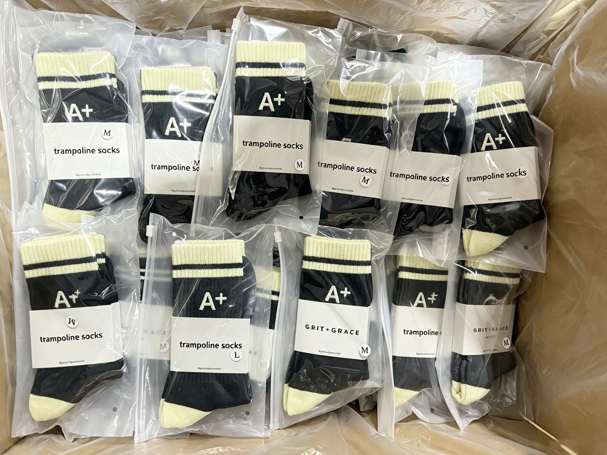 Wholesale trampoline socks individually packed for a bulk order
