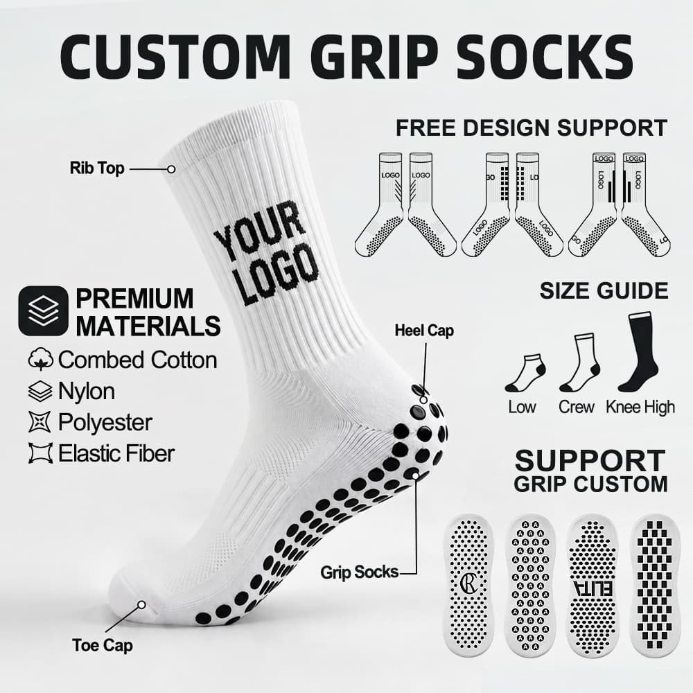 Custom grip socks with silicone anti-slip sole