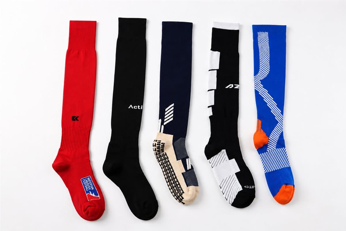 Custom football socks with club logos and coordinated team colors