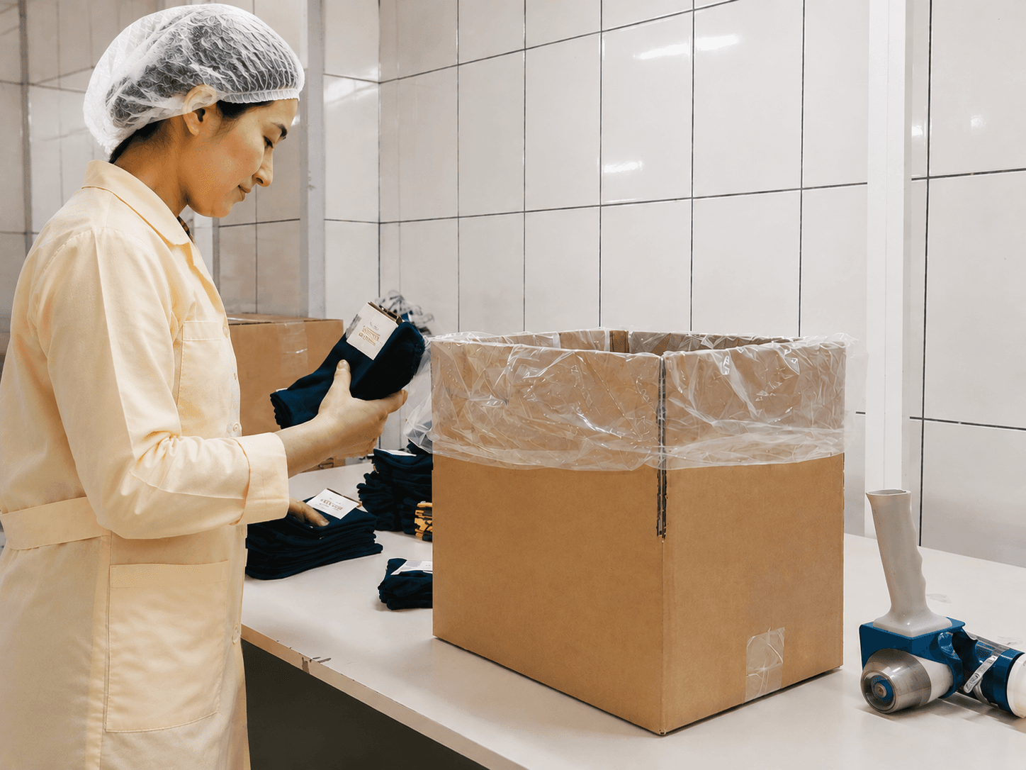 Final private label sock packing check before carton sealing