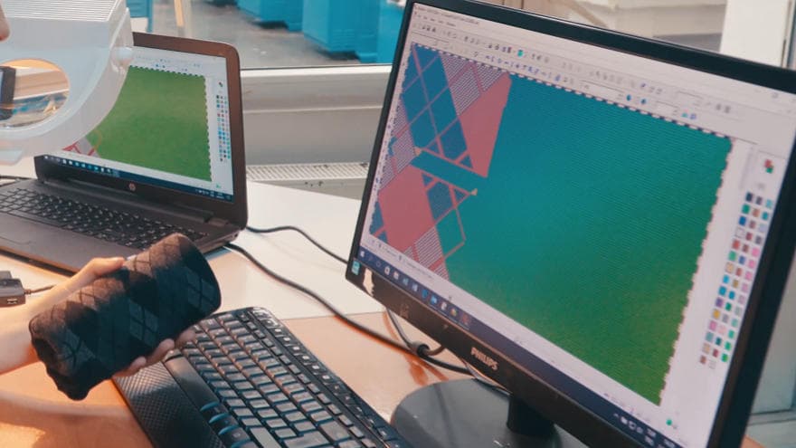 Custom sock knit design being developed on production software