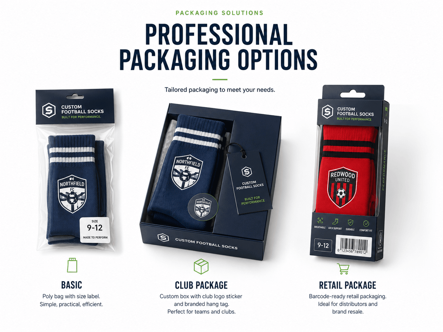 Professional packaging options for custom football socks