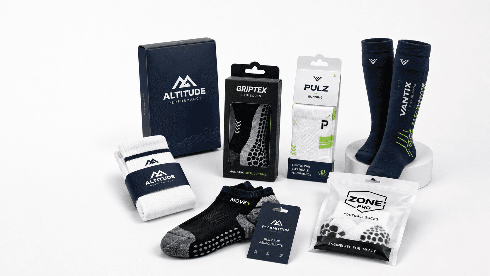 Private label sock collection with branded packaging