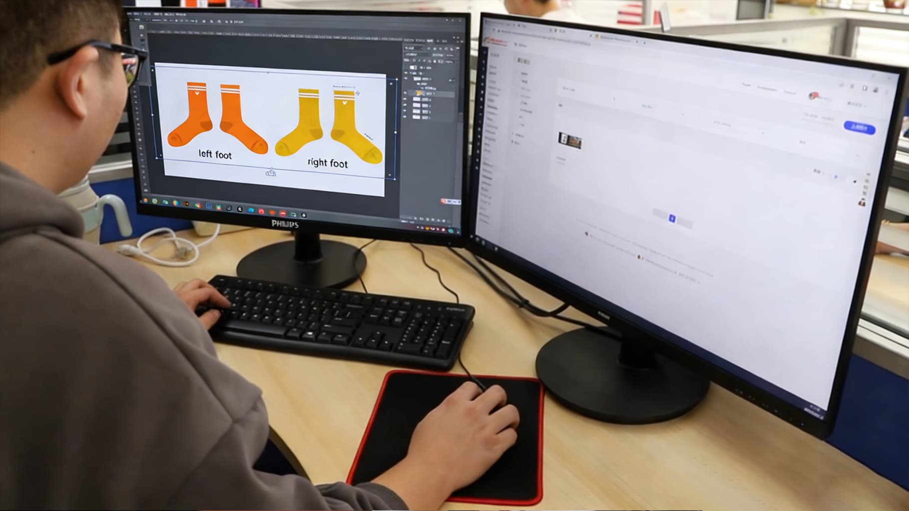 Custom sock product design reviewed on screen before sampling