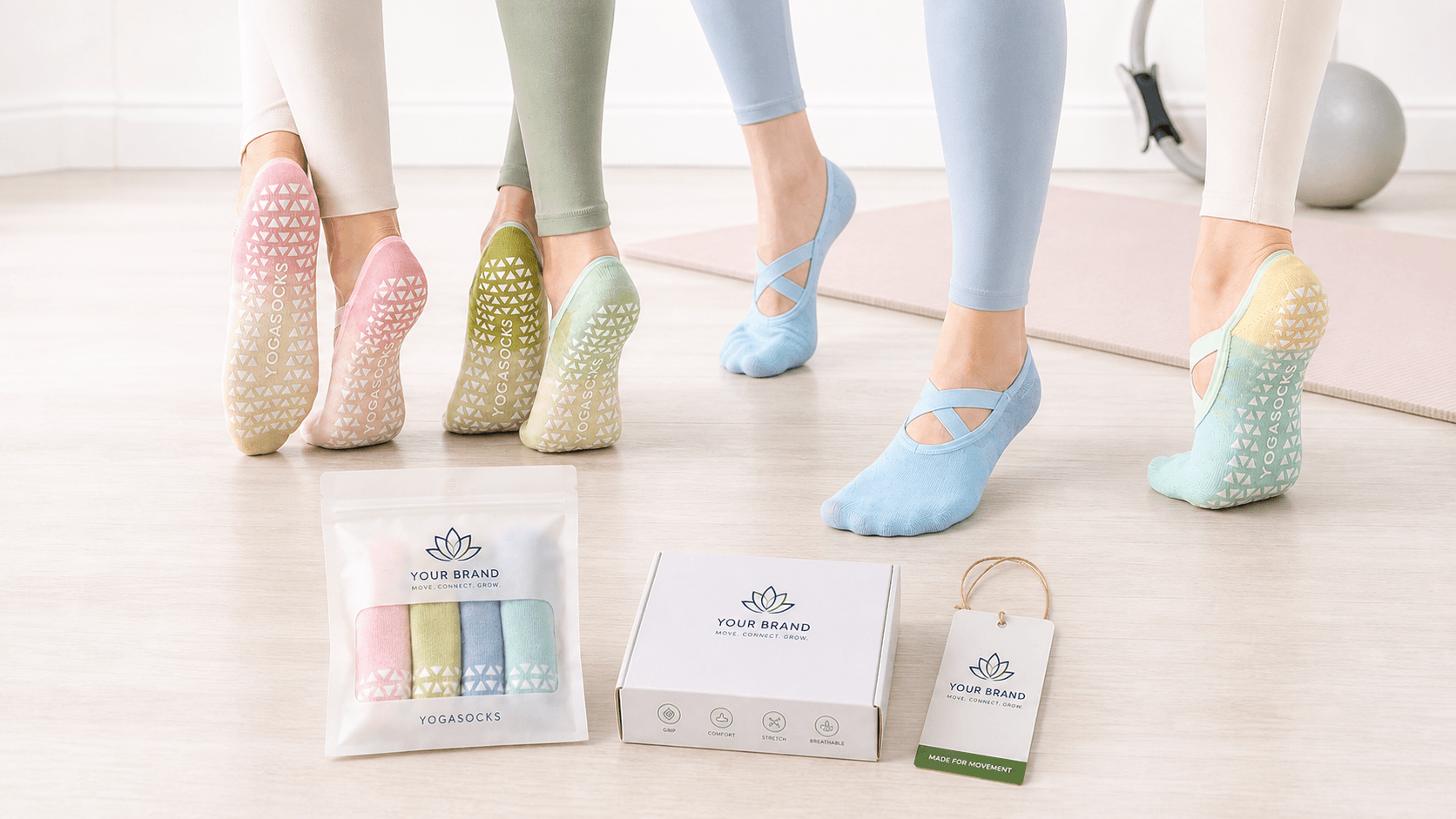 Yoga grip socks for studios and wellness businesses